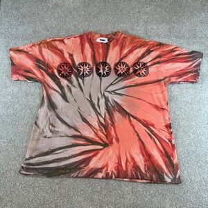 Hand Stamped Sun Face Graphic VTG Gitano Tie Dye Tee Oversized Orange Grey OSFM